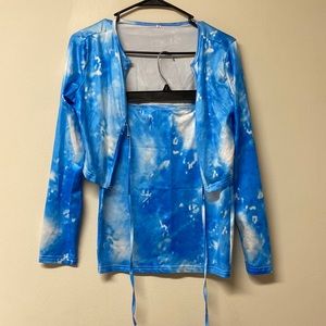 Blue tye dye two piece skirt set NEVER WORN